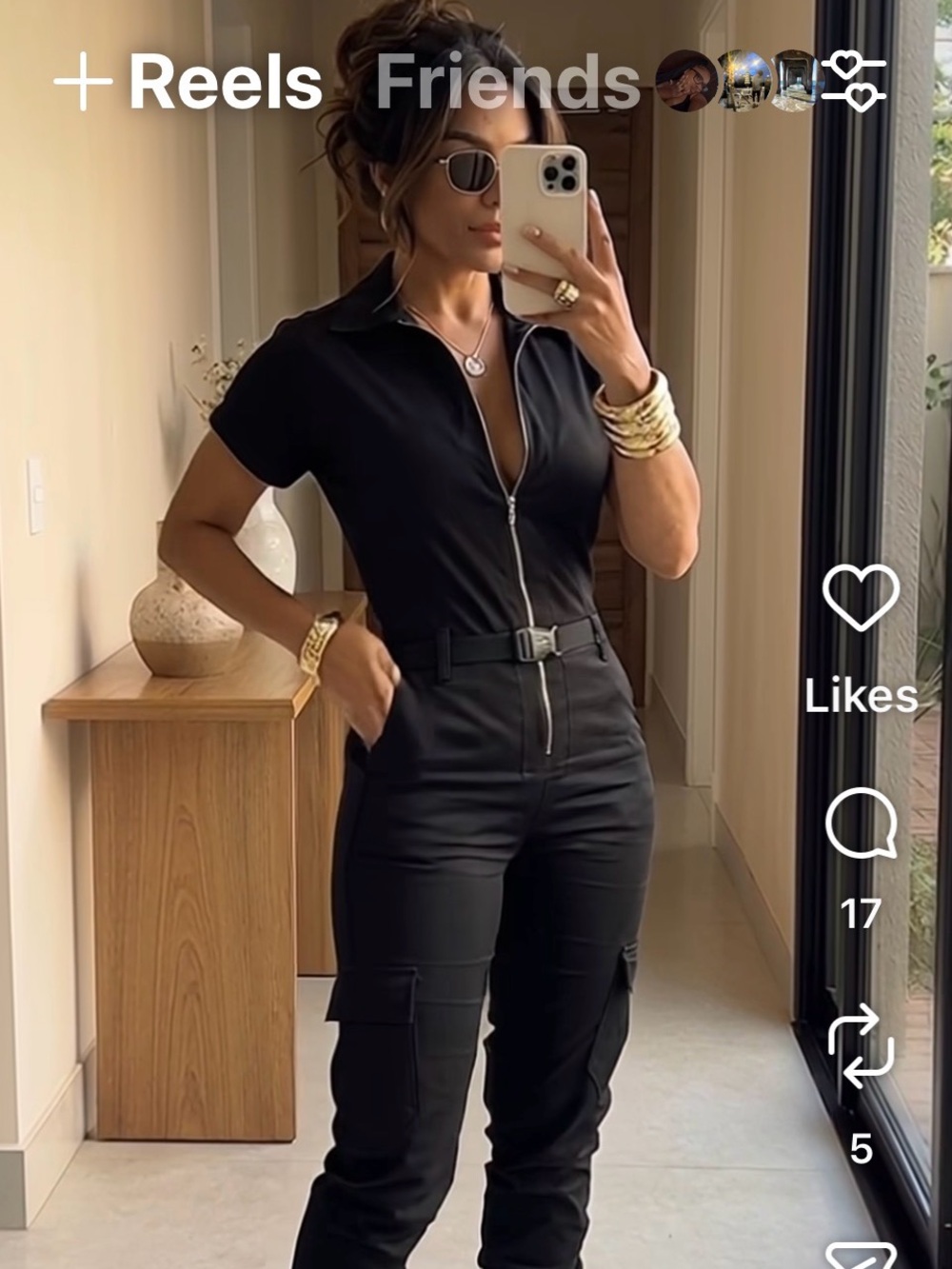 Black Zip-Front Utility Jumpsuit